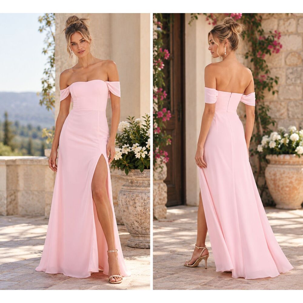 Lulus Magical Magnetism Maxi Dress Light Pink Off the Shoulder Size M NWT